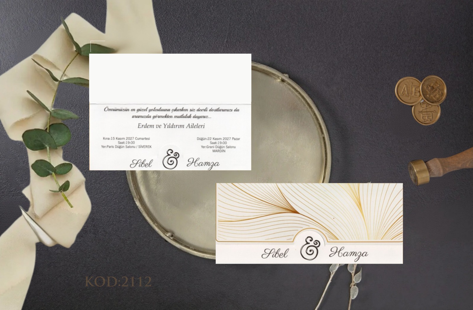 Model 2112 — Gold çizgili davetiye.